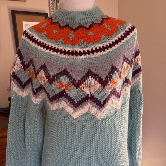 J.Crew Fair Isle Sweater – Seafoam Green Multicolor – NWT – Winter Knit Size S - Picture 2 of 6